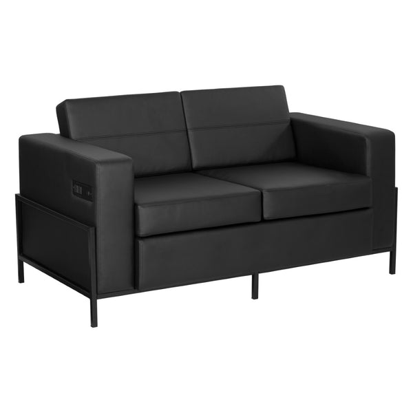 OSP Home Furnishings Arctic Two Seat Faux Leather Reception Lounge Chair with Usb Charging Modern Frame Loveseat ARCT52-U65