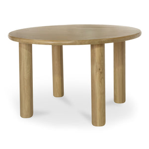 English Elm Milo Round Oak Dining Table Seats Four with Warm Natural Grain and Clean Lined Base B2769S00002