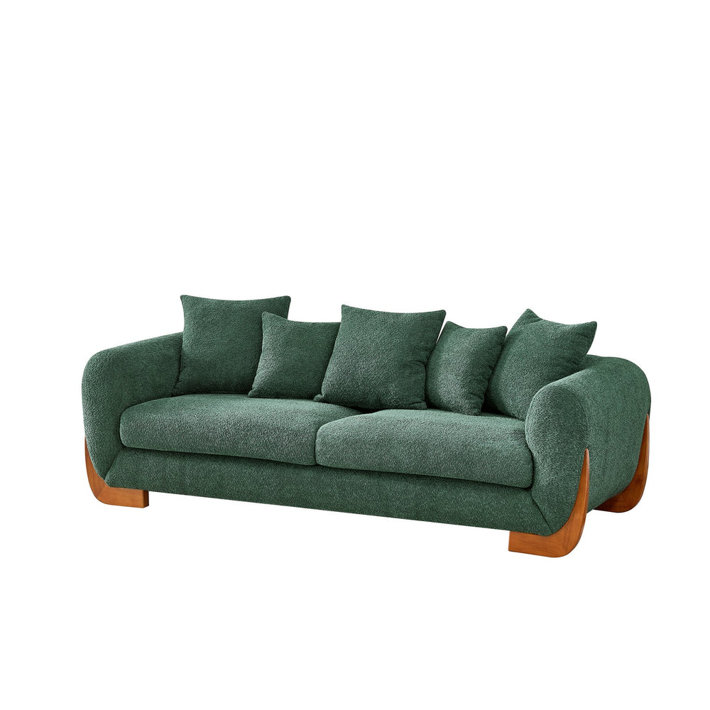English Elm Modern 3-Seater Sofa Green with Wooden Legs, Lambswool Cushions & 5 Pillows, Stylish Durable Comfort W2817P300632