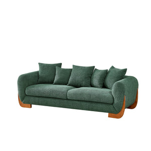 English Elm Modern 3-Seater Sofa Green with Wooden Legs, Lambswool Cushions & 5 Pillows, Stylish Durable Comfort W2817P300632