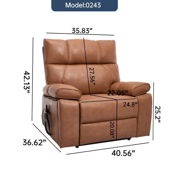 English Elm Orange Leatheraire Dual Motor Power Lift Recliner with Massage Heat and Lumbar W1803P340283