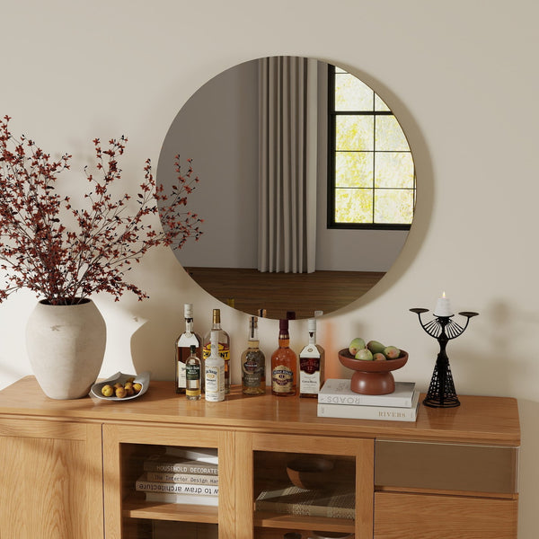 English Elm 80cm Round Float Glass Wall Mirror Polished Edge Vanity Bathroom Hallway Decor W3151P265970