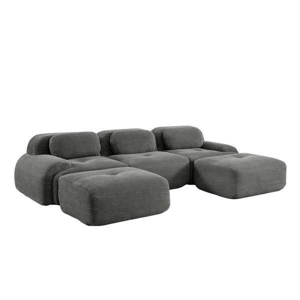 English Elm U-shaped Modular Sectional Corduroy Sofa with Wide Armrests for Living Room Comfort Grey W714S01268