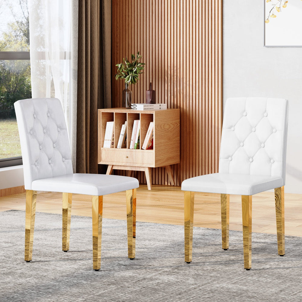 English Elm 4-piece Brown Suede Dining Chair Set with Tufted Back and Walnut Metal Legs White+Gold W1151P361154