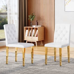 English Elm 4-piece Brown Suede Dining Chair Set with Tufted Back and Walnut Metal Legs White+Gold W1151P361154