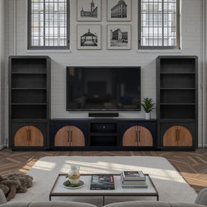 English Elm Eclipse 92" TV Stand Console for TVs up to 100" — Solid Oak & Walnut Two-Tone, No Assembly, Cable Ready B108P345176