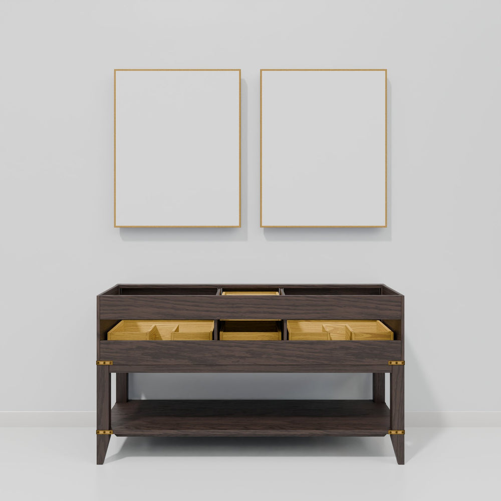 English Elm Brown Oak Double Bath Vanity With Cultured Marble Top, Soft-Close Drawers & Elegant 28" Mirrors B2731S01633