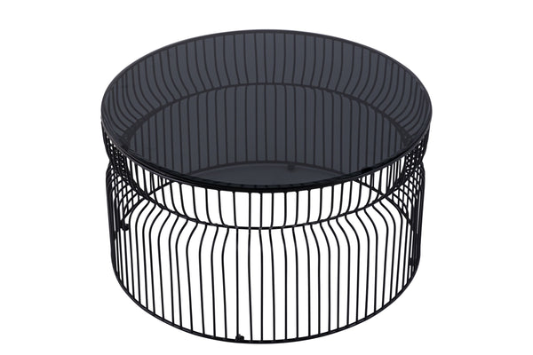 English Elm CT901 Modern 30" Round Coffee Table with Tinted Tempered Glass Top and Sturdy Metal Base, Black Elegant Finish B009P306196