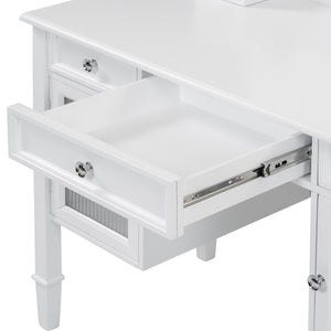 English Elm 44.4" Elegant Makeup Vanity Desk with Swivel Mirror, 5 Drawers, Cabinets & Padded Stool — White N844P292486A