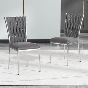 English Elm Modern Velvet Upholstered Dining Chairs Set of 2 with Electroplated Legs for Kitchen Dark Gray W210P301595