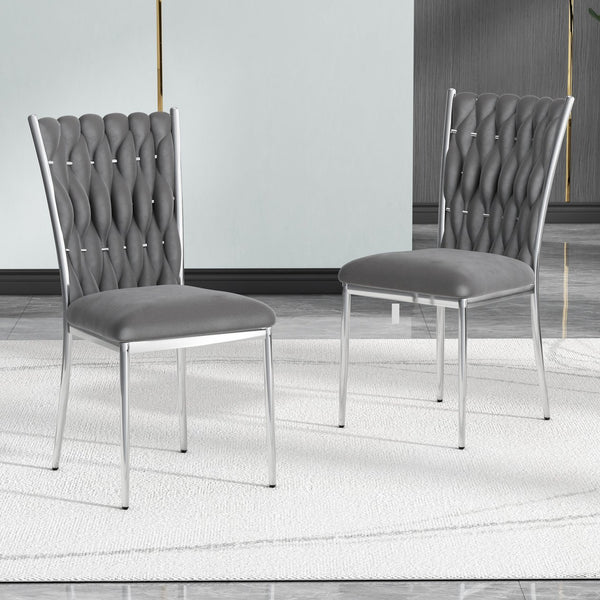English Elm Modern Velvet Upholstered Dining Chairs Set of 2 with Electroplated Legs for Kitchen Dark Gray W210P301595