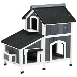 English Elm PawHut Weatherproof Outdoor Cat House with Raised Floor, Garden Planter & Multiple Entrances for Comfort and Play Gray W2225P217560