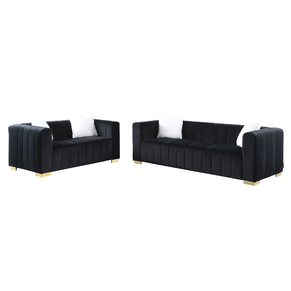 English Elm A Modern Velvet Loveseat - Elegant Channel-Tufted Chesterfield Style In Black For Any Décor W1099S00127