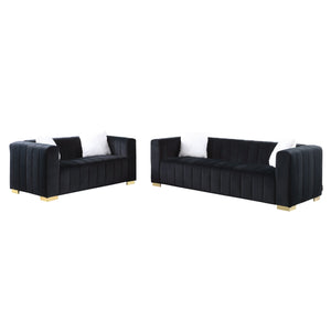 English Elm A Modern Velvet Loveseat - Elegant Channel-Tufted Chesterfield Style In Black For Any Décor W1099S00127