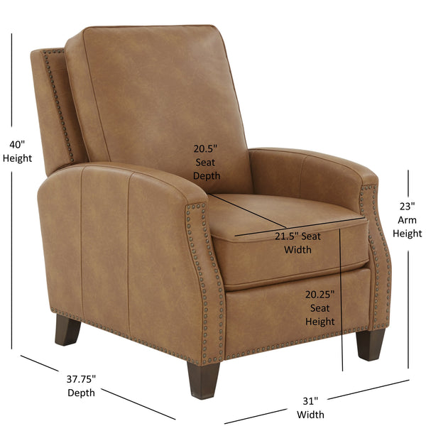 English Elm Jack Faux Leather Manual Recliner with Nailhead Trim and Solid Wood Tapered Legs B050P229966
