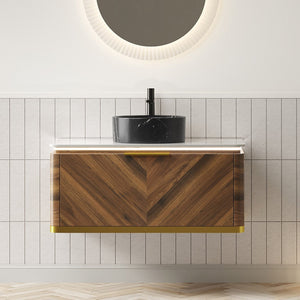 English Elm Dina Floating Bathroom Vanity Sintered Stone Top Glass Basin Striped Plywood Cabinet W2615S00575