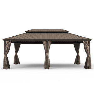 English Elm 14' X 24' Hardtop Gazebo - Durable Steel Roof, Integrated Drainage, Privacy Curtains & Insect Netting W1859S00154