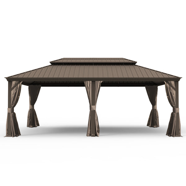 English Elm 14' X 24' Hardtop Gazebo - Durable Steel Roof, Integrated Drainage, Privacy Curtains & Insect Netting W1859S00154