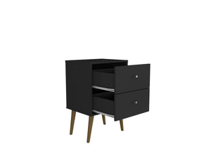 English Elm Liberty 18" Nightstand with 2 Drawers, Aqua Accent, Solid Wood Legs, Modern Handles, Compact Storage Black B365P398503