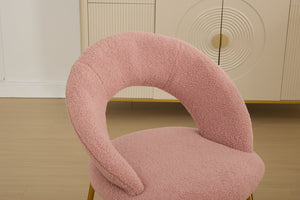 English Elm 061-Set Of 1 Plush Pink Teddy Fabric Dining Chair With Gold Legs - Ergonomic Design & Cozy Elegance W527P255486