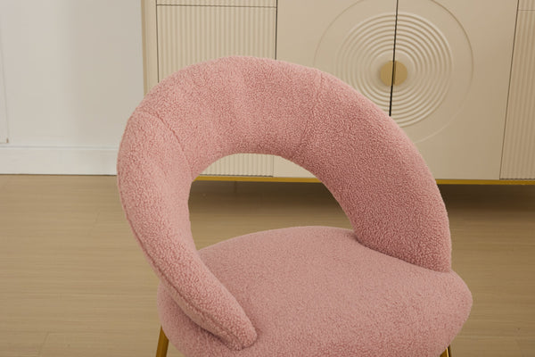 English Elm 061-Set Of 1 Plush Pink Teddy Fabric Dining Chair With Gold Legs - Ergonomic Design & Cozy Elegance W527P255486