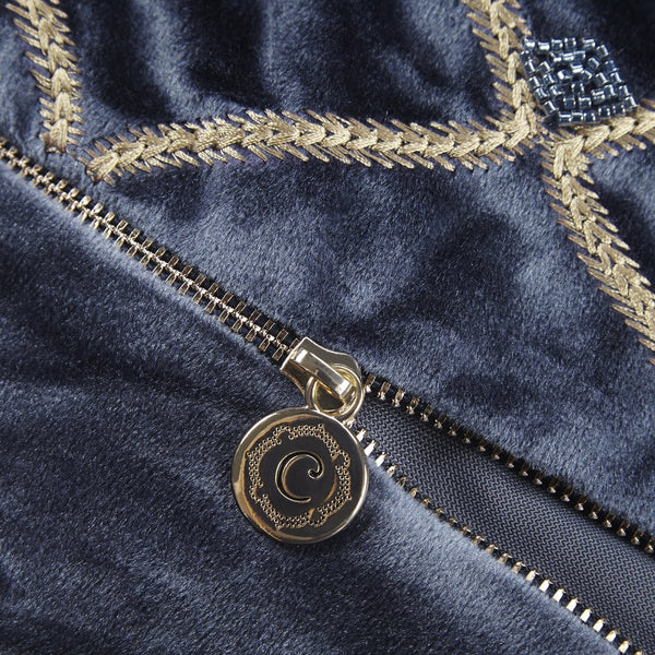 JLA Home Croscill Classics - Oblong Velvet Accent Pillow with Hand‑Beaded Net Pattern & Foxtail Stitching, Plush Goose Fill Navy CCL30-0061