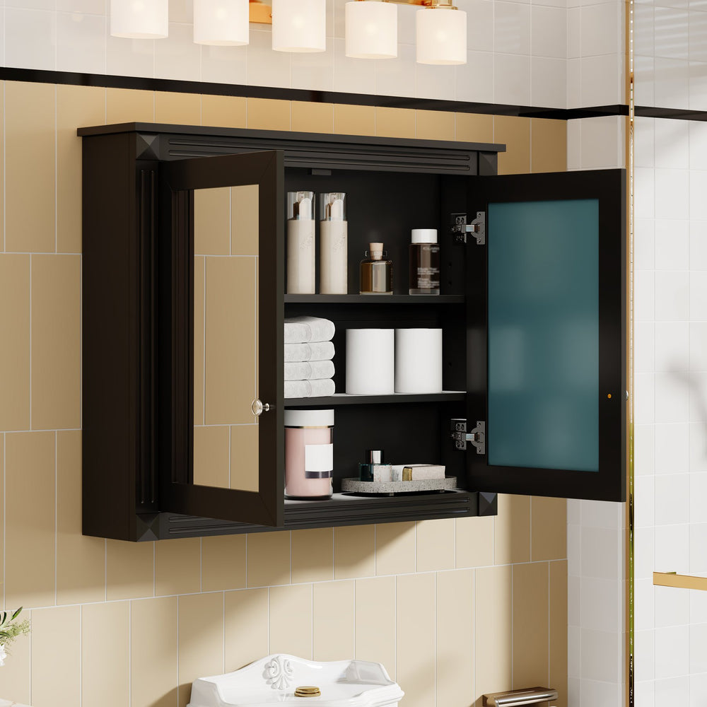English Elm 36'' Wall Mounted Medicine Cabinet with Dual Mirrors Soft Close Doors Bathroom Storage Black N710P371186B