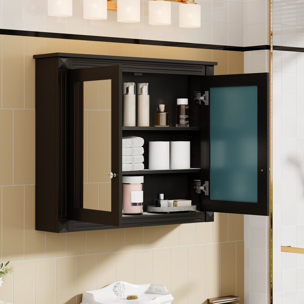 English Elm 36'' Wall Mounted Medicine Cabinet with Dual Mirrors Soft Close Doors Bathroom Storage Black N710P371186B