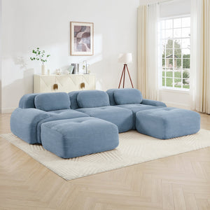 English Elm U-shaped Modular Sectional Corduroy Sofa with Wide Armrests for Living Room Comfort Blue W714S01250