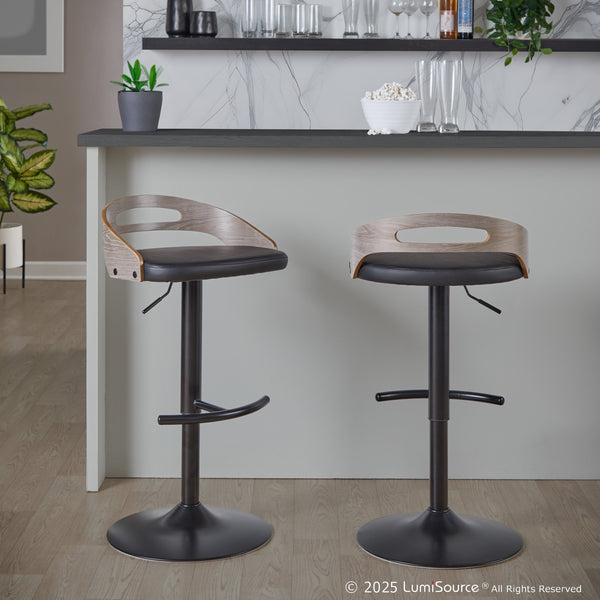 English Elm Adjustable Swivel Barstools with Faux Leather Seat and Black Metal Base Set of 2 B202S02162