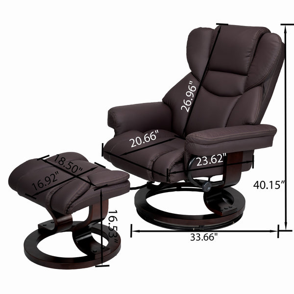 English Elm Swivel Faux Leather Manual Recliner with Ottoman Ergonomic Lounge Chair for Living Room W1622P460963