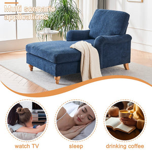 English Elm Modern Mid-Century Oversized Chaise Lounger Sofa Bed with Solid Wood Legs, Deep Seat Comfort Sleeper Blue W2363S00067