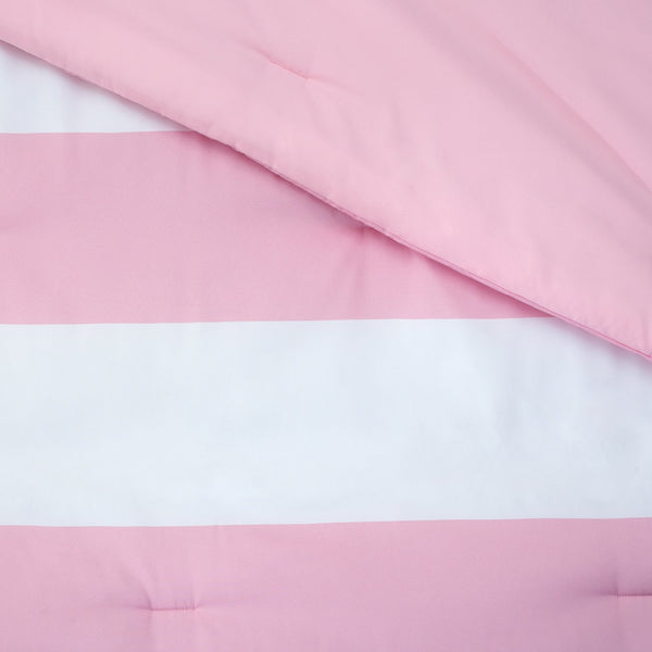 English Elm Linenspa Reversible Microfiber Comforter Set Cal King Pink & White Rugby Stripe with Shams, Hypoallergenic Fill B350P326215