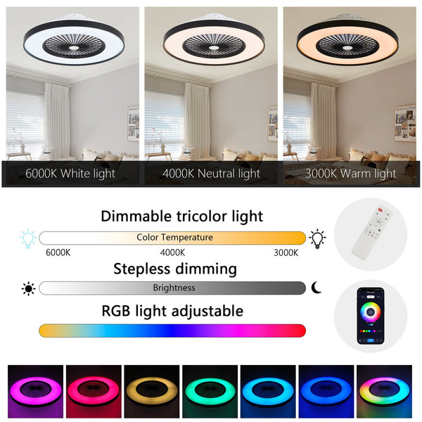 English Elm 23-inch Black White Ceiling Fan Light with RGB LED, Dimmable, App & Remote Control, Silent DC Motor W2312P368713