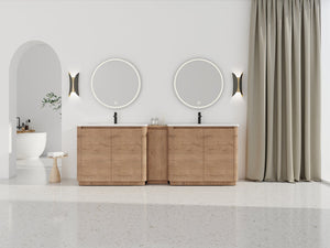 English Elm 92'' Freestanding Double Sink Bathroom Vanity Oak Melamine Soft Close Storage Set W999S00517