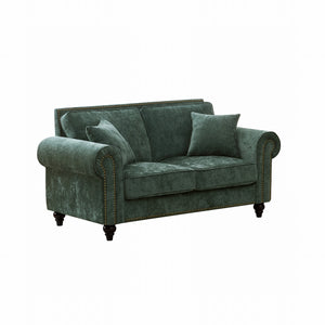 English Elm 63" Modern 2-Seater Sofa with Chenille Velvet, Rolled Arms, Nailhead Trim, Solid Wood Frame Durable Green W3373S00043