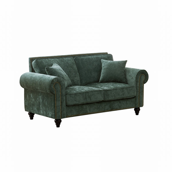 English Elm 63" Modern 2-Seater Sofa with Chenille Velvet, Rolled Arms, Nailhead Trim, Solid Wood Frame Durable Green W3373S00043
