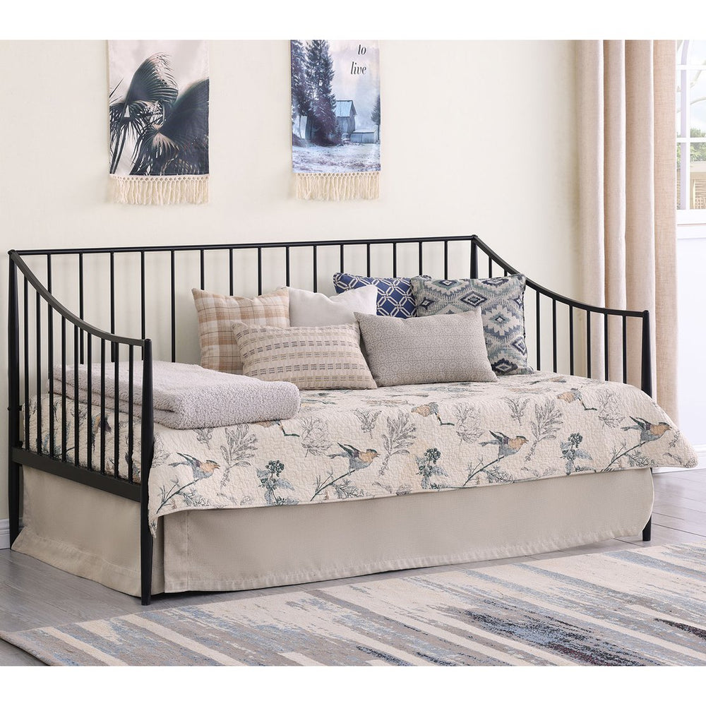 English Elm Jeremy Matte Black Twin Daybed Frame – Powder-Coated Metal, Slim Airy Profile, Sloping Sides & Tapered Posts (Ideal for Kids, Office, Multifunctional Spaces) B062S01354