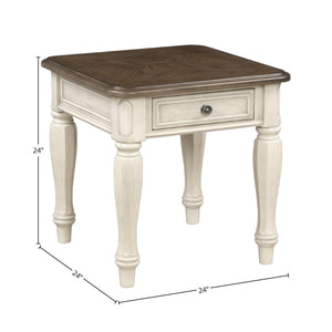 English Elm Antique Two-Tone End Table with Drawer Storage, Solid Wood & MDF Construction, Classic Design Appeal Antique White 27.75 L x 28 W x 11.75 H B2699P207128