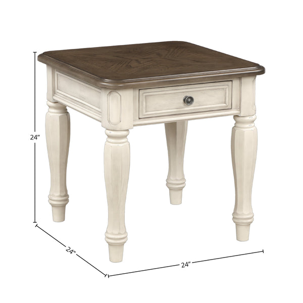 English Elm Antique Two-Tone End Table with Drawer Storage, Solid Wood & MDF Construction, Classic Design Appeal Antique White 27.75 L x 28 W x 11.75 H B2699P207128