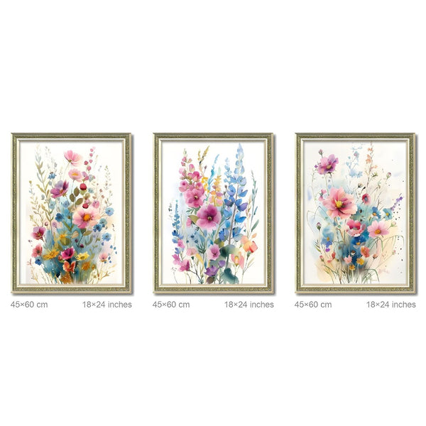 English Elm Set Of 3 Colorful Floral Wall Art – Modern Botanical Prints With Replaceable Canvas In Wood Frames T3976P383167-GIGA