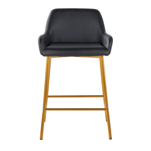 English Elm Fixed-height Industrial Counter Stools Tufted Faux Leather Black Metal Set of 2 B202S02144
