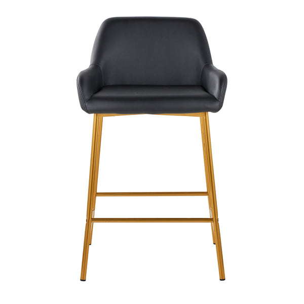 English Elm Fixed-height Industrial Counter Stools Tufted Faux Leather Black Metal Set of 2 B202S02144