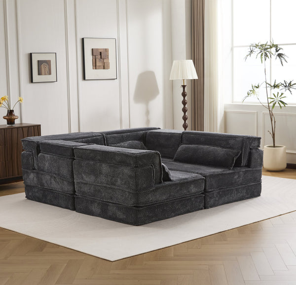 English Elm Compression Modular Floor Sofa Bed - Cozy, No Assembly, Soft Fleece, Versatile 4-Seater With Pillows! W3723S00033