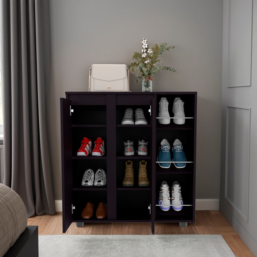English Elm Flippin Slim Shoe Cabinet with Eleven Shelves Two Doors Dark Wengue Bedroom Storage B097P407598