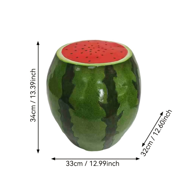English Elm Watermelon Resin Stool Sculpted Slice Design for Patio Garden or Indoor Decor W5709P496312
