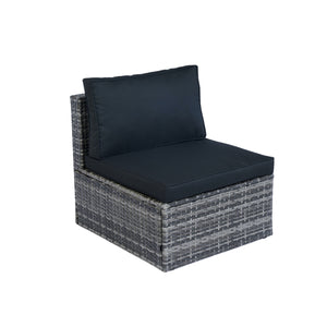 English Elm 6 Piece Patio Wicker Sectional Set with Space-Saving Nesting Design, Steel Frame, Tempered Glass Table and Weatherproof Cushions Grey+Black W329S00054