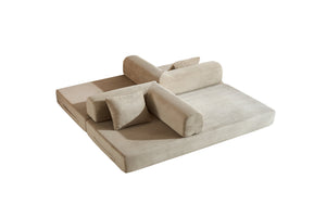 English Elm Convertible Sleeper Sofa Bed with Corduroy Upholstery, 4‑in‑1 Folding Couch Mattress, Space‑Saving Lounge Beige W3434P346244