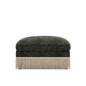 English Elm Ottoman Leopard Print Chenille Modular Sectional Sofa Tassel Trim Living Room Seating Black+Green W5656P454426