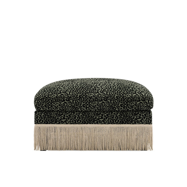 English Elm Ottoman Leopard Print Chenille Modular Sectional Sofa Tassel Trim Living Room Seating Black+Green W5656P454426